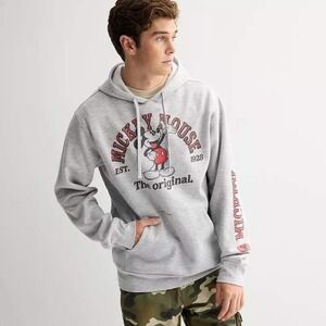 Disney‎ Mickey Mouse Varsity Men's Heather Gray Graphic Hoodie Medium NWT